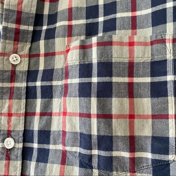 J Crew Mercantile Flex Grey, Blue & Red Plaid Shirt w Button Down Collar - Picture 4 of 8